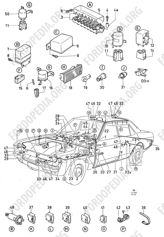 Ford Consul/Granada MkI (1972-1975) - Electrical wirings, relays