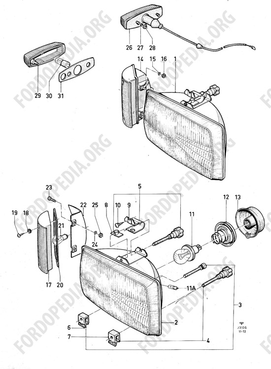 Ford Consul/Granada MkI (1972-1975) - Headlamps, front flasher lamps