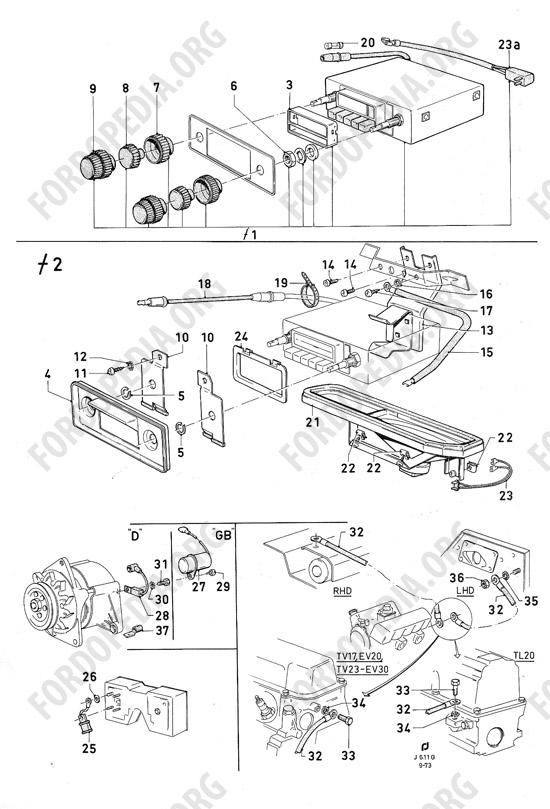 Ford Consul/Granada MkI (1972-1975) - Radio receivers, front speaker