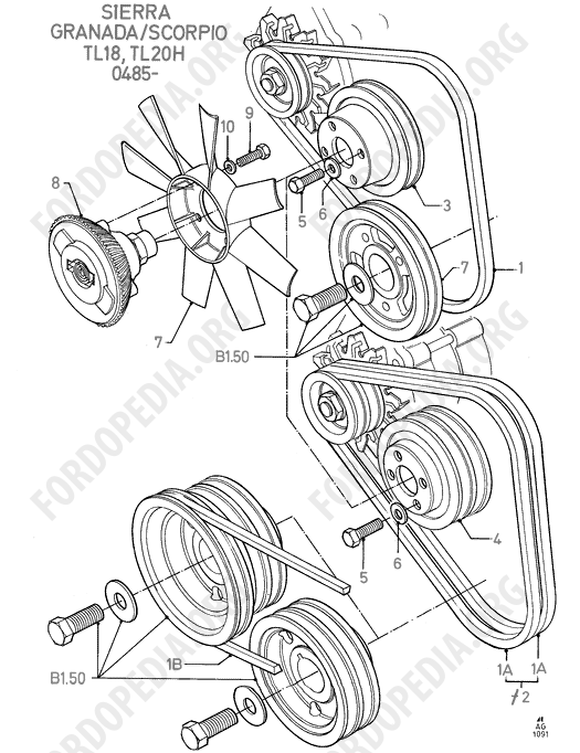 Pinto OHC engines - Fan/Pulleys/Drive Belts Less P/Strg