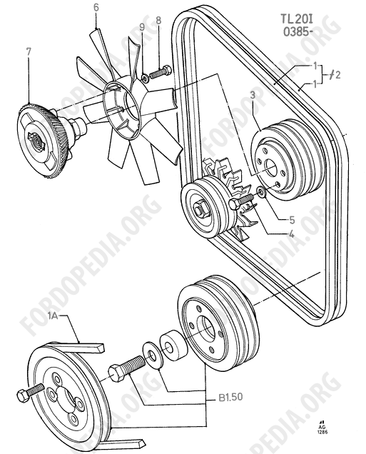 Pinto OHC engines - Fan/Pulleys/Drive Belts Less P/Strg