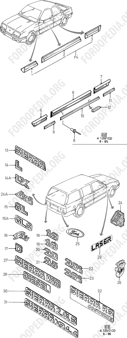 Ford Sierra MkI (1982-1986) - Body Mouldings And Name Plates (except XR4I)