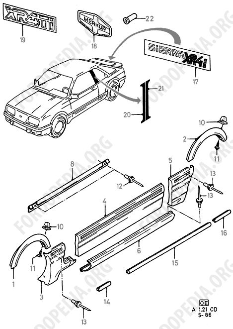 Ford Sierra MkI (1982-1986) - Body Mouldings And Name Plates (XR4I)