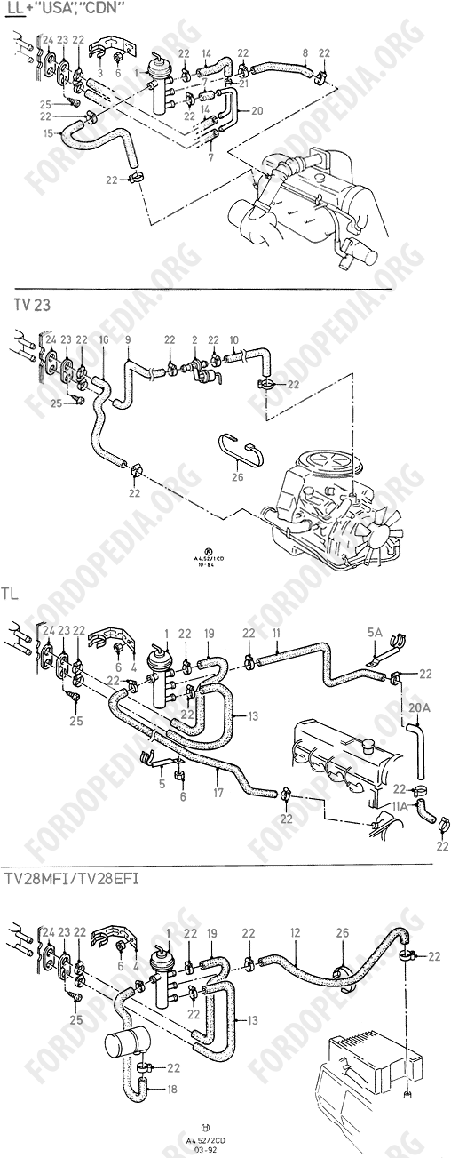 Ford Sierra MkI (1982-1986) - Heater Hoses - Air Conditioning Sys (TV23, 06/84- 12/88; LL23, CDN/USA)