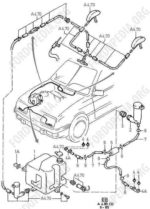 Ford Sierra MkI (1982-1986) - Windscreen And Headlamp Washer (except CDN/USA)