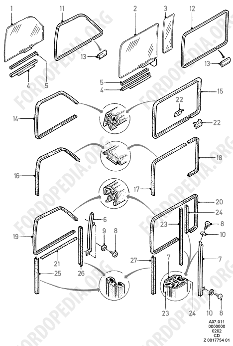 Ford Sierra MkI (1982-1986) - Rear Door GlassFrame Mouldings (LIFTBACK 5D, KOMBI/ESTATE)