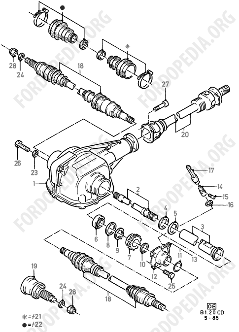 Ford Sierra MkI (1982-1986) - Front Axle Diff Carrier/Drive Shaft  