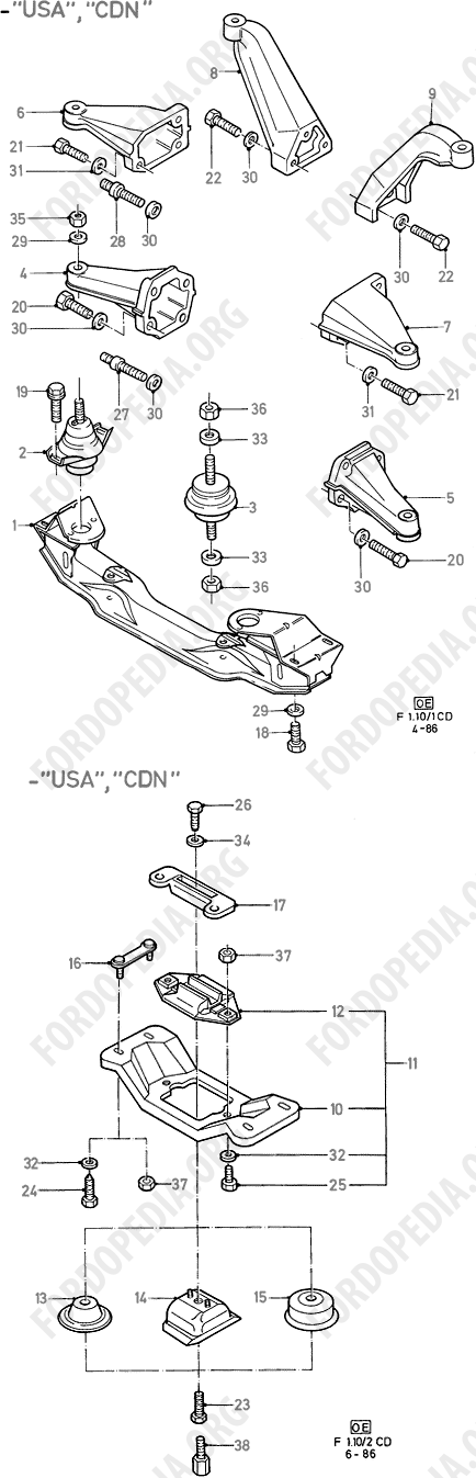 Ford Sierra MkI (1982-1986) - Engine And Transmission Suspension (except CDN/USA)