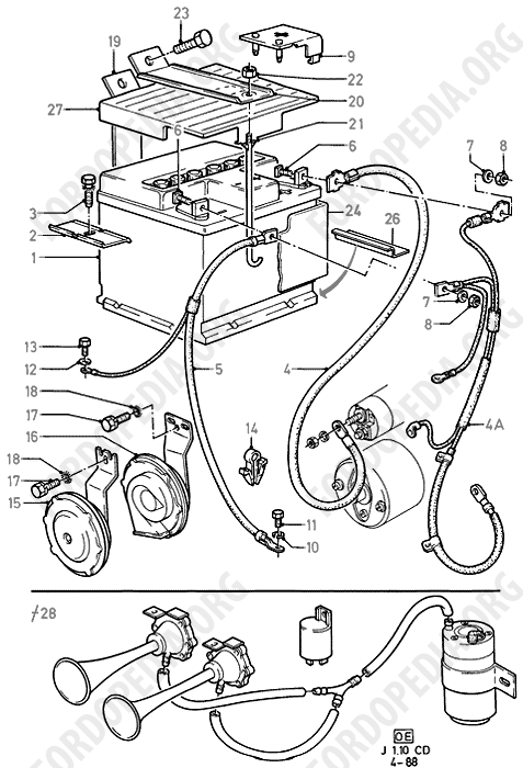 Ford Sierra MkI (1982-1986) - Battery And Battery Cables/Horn  