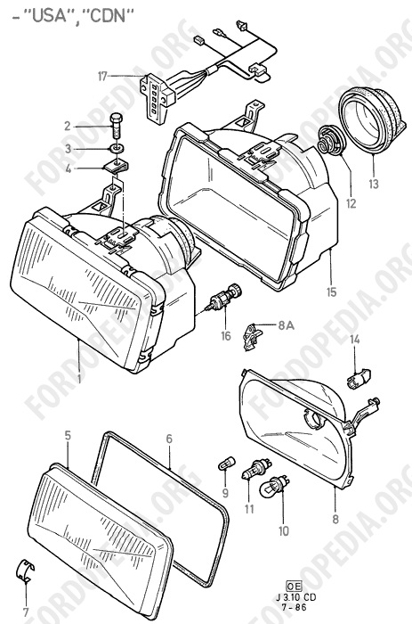 Ford Sierra MkI (1982-1986) - Headlamps Less Long Range Lamp (except CDN/USA)