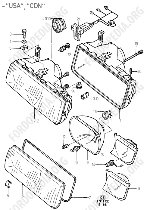Ford Sierra MkI (1982-1986) - Headlamps With Long Range Lamp (except CDN/USA)