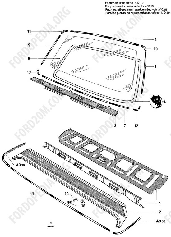 Ford Taunus 17m/20m P5/P7 - Back window, package tray