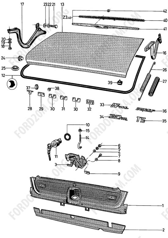 Ford Taunus 17m/20m P5/P7 - Luggage compartment door, back panel