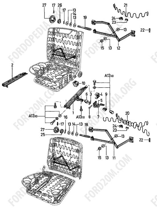 Ford Taunus 17m/20m P5/P7 - Spine support, single seat track