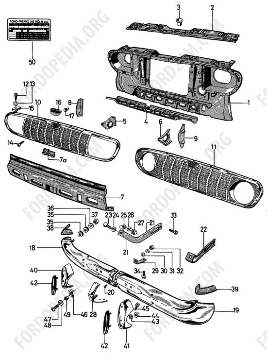 Ford Taunus 17m/20m P5/P7 - Radiator bulkhead, grille, bumper