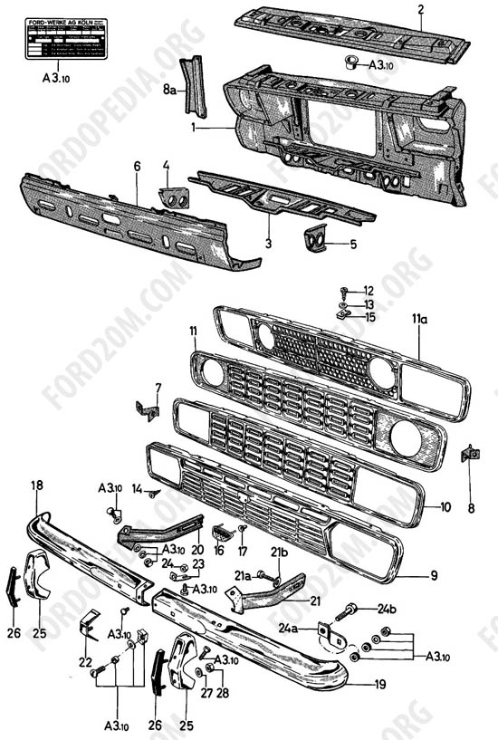 Ford Taunus 17m/20m P5/P7 - Radiator bulkhead, grille, bumper