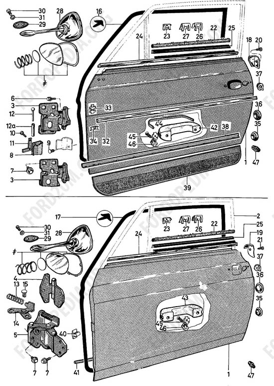 Ford Taunus 17m/20m P5/P7 - Front doors and related parts