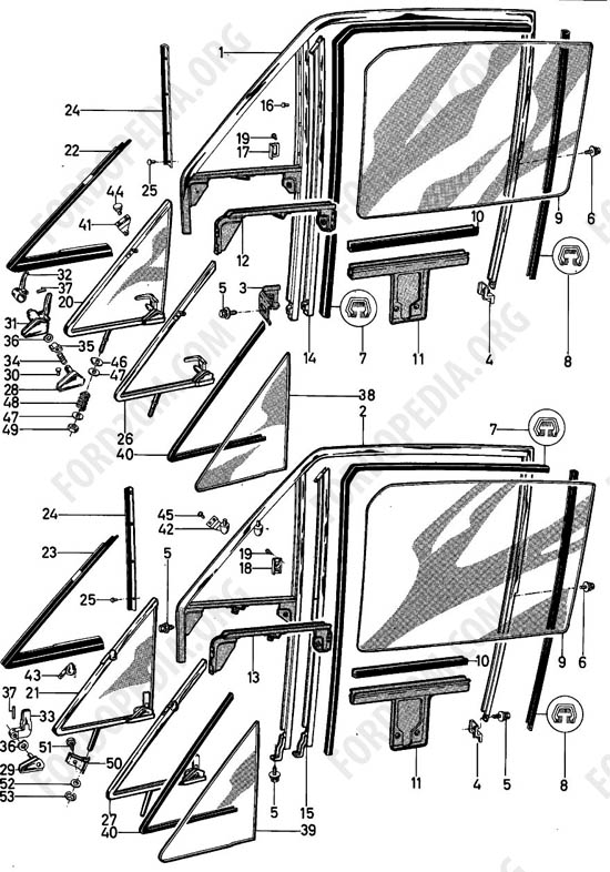 Ford Taunus 17m/20m P5/P7 - Window frames and glass - front doors