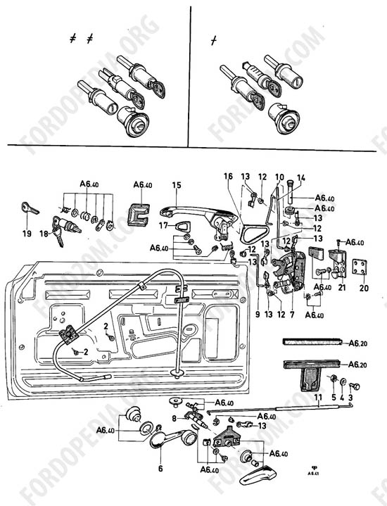 Ford Taunus 17m/20m P5/P7 - Locks and door window regulators - front doors