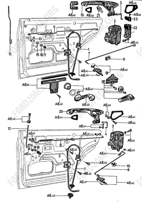 Ford Taunus 17m/20m P5/P7 - Locks and door window regulators - rear doors