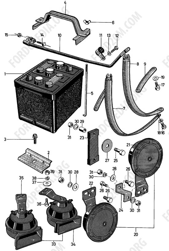 Ford Taunus 17m/20m P5/P7 - Battery, horn