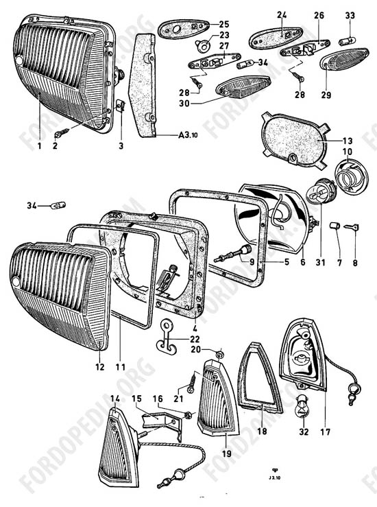 Ford Taunus 17m/20m P5/P7 - Headlamps, front turn indicator lamps