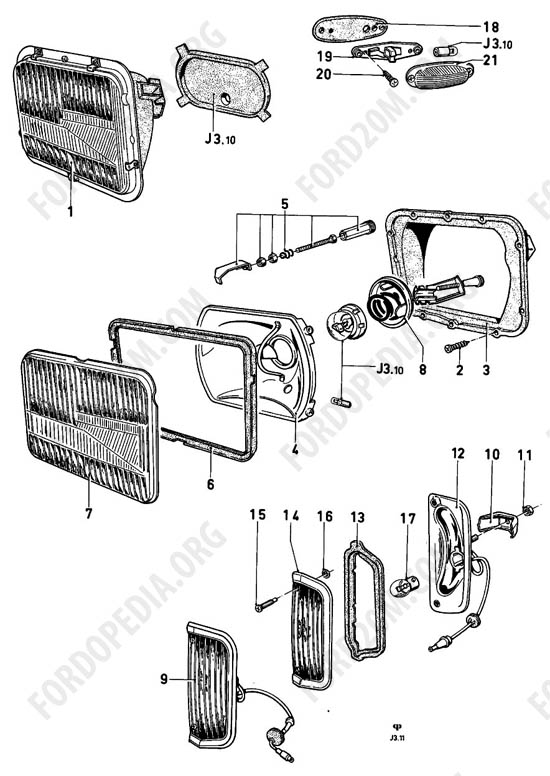 Ford Taunus 17m/20m P5/P7 - Headlamps, front turn indicator lamps