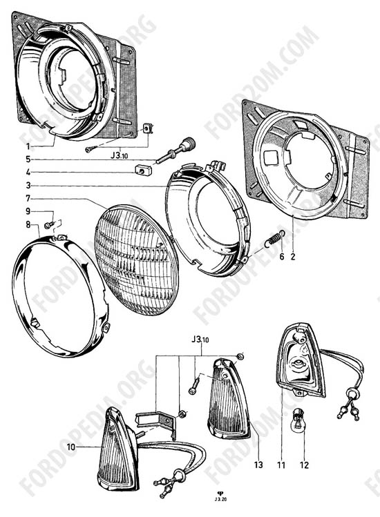 Ford Taunus 17m/20m P5/P7 - Headlamps, front turn indicator lamps - sealed beam