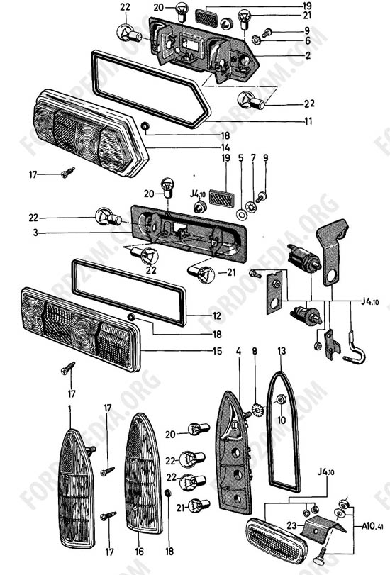 Ford Taunus 17m/20m P5/P7 - Rear, stop and turn indicator lamps, rear reflectors, back-up lamp