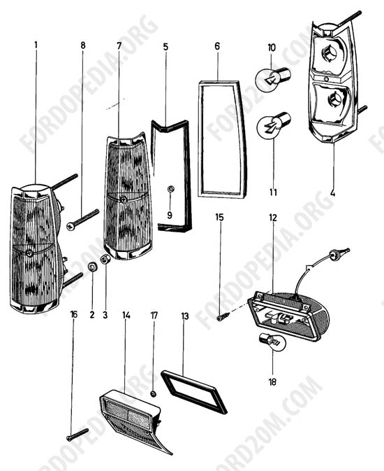 Ford Taunus 17m/20m P5/P7 - Rear, stop and turn indicator lamps