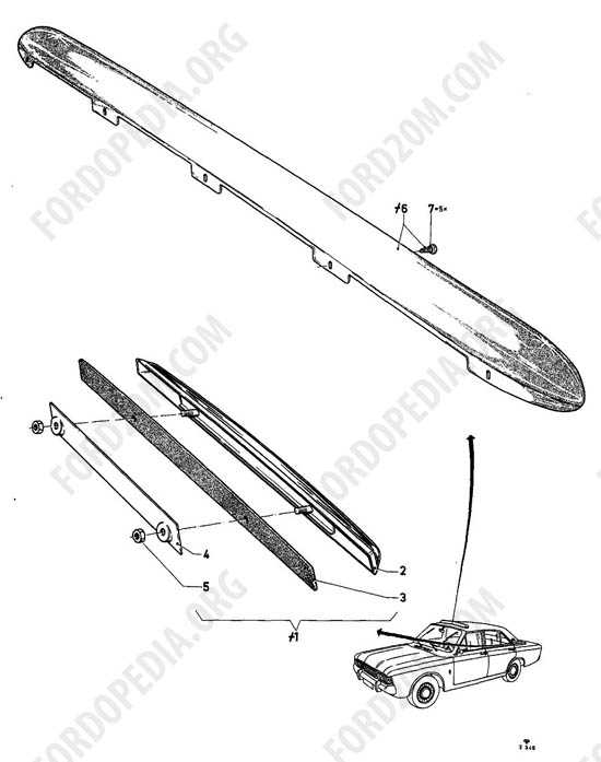 Ford Taunus 17m/20m P5/P7 - Luggage compartment door handle, wind deflector