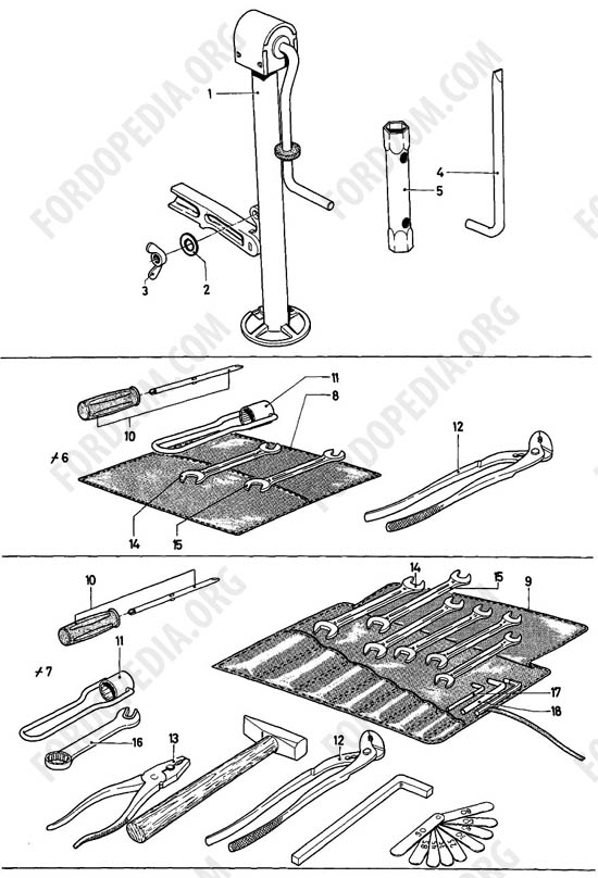 Ford Taunus 17m/20m P5/P7 - Lifting jack, tools