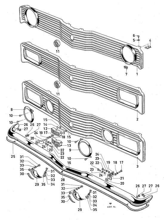 Ford Taunus/Cortina (1970-1975) - Radiator grill, bumper (TAUNUS)