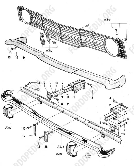 Ford Taunus/Cortina (1970-1975) - Radiator grill, bumper (CORTINA +CDN 07.72-)