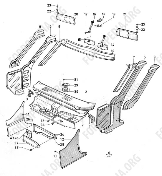 Ford Taunus/Cortina (1970-1975) - Cowl top panel, A pillar, sun visors