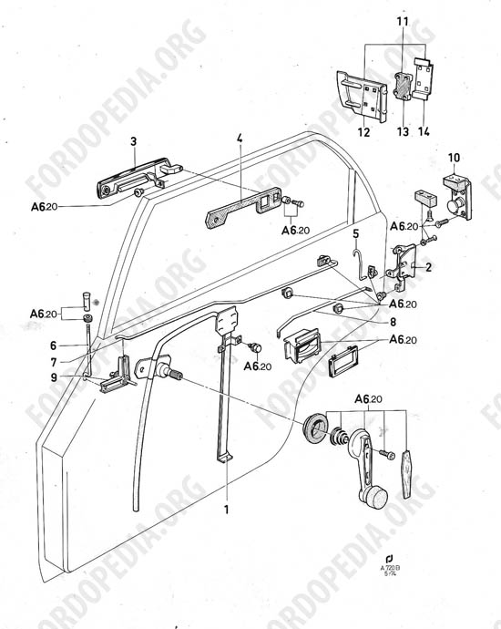 Ford Taunus/Cortina (1970-1975) - Rear door lock and window controls