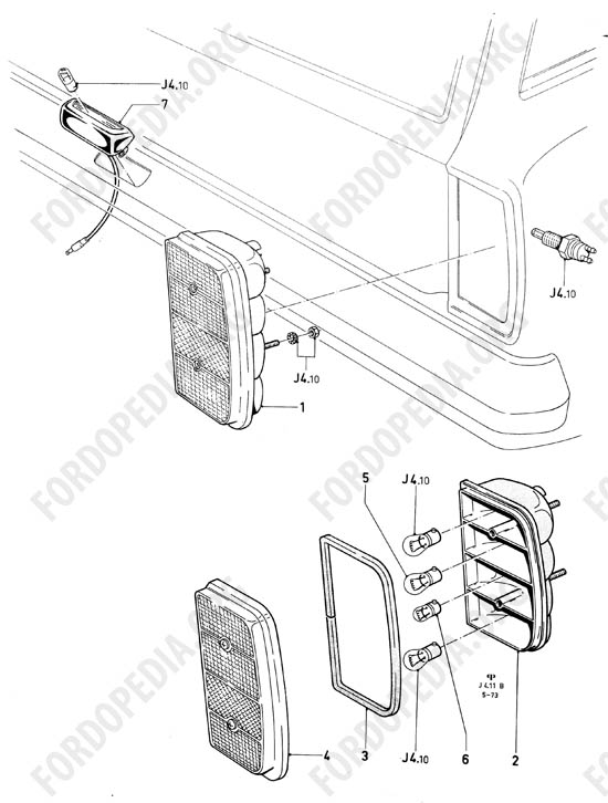 Ford Taunus/Cortina (1970-1975) - Rear, stop and flasher lamps, reversing lamps (TAUNUS, KOMBI)