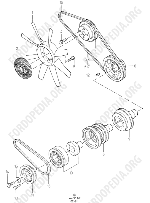 Koeln V6 engines 2.0/2.3/2.8 (1982-1989) - Fan/Pulleys/Drive Belts