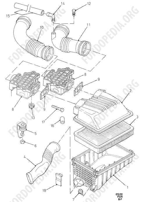 Koeln V6 engines 2.0/2.3/2.8 (1982-1989) - Air Cleaner And Air Sensor (TV28EFI)