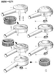 Air cleaners without summer/winter position for carburetors types 1 and 2 (17M/20M)