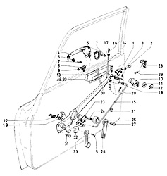 Lock and door window regulator