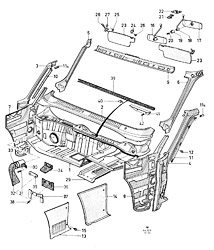 Cowl top panel, A pillar, sun visors