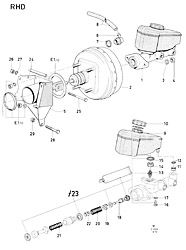 Master cylinder, brake vacuum booster (RHD)