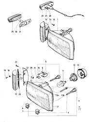 Headlamps, front flasher lamps