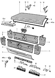 Luggage compartment door, back panel