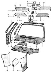 Cowl top panel, A-pillar, sun visors