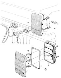 Rear, stop and flasher lamps, reversing lamps (TAUNUS, except KOMBI)