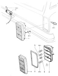 Rear, stop and flasher lamps, reversing lamps (TAUNUS, KOMBI)